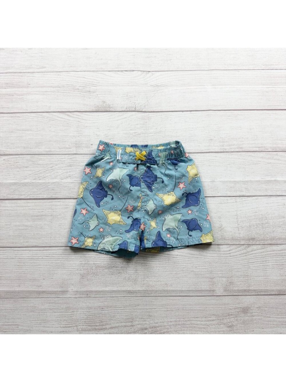 RuggedButts Toddler Boys Swim Trunks Manta Ray Starfish Print Blue 2T
